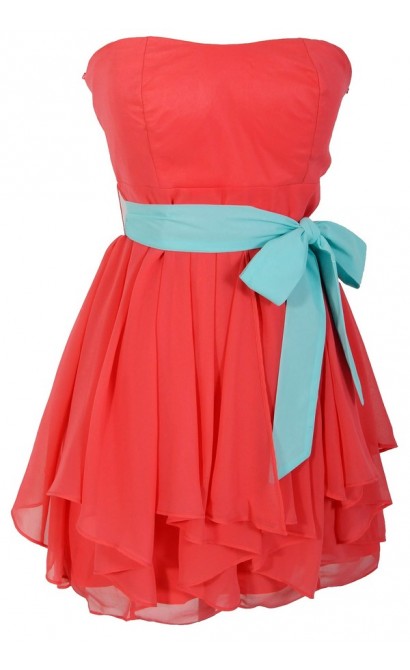 Ruffled Edges Chiffon Designer Dress in Coral/Mint